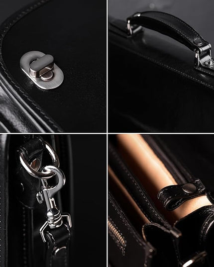 Time Resistance Leather Briefcase for Men - Italian Full Grain Leather Laptop Bag - Messenger Bag - Gift Box Included