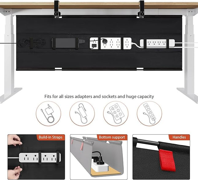 Univivi No Drill Under Desk Cable Management Tray, 48" Cord Organizer for Table, Clamp/Screw Mount Desk Cable Management, Premium Fabric Cable Management Tray for Office, Home (Extra Large)