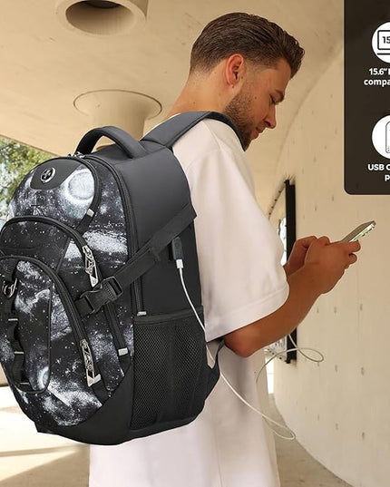 Swissdigital Laptop Backpack with USB Charging Port, Travel Backpack Fits 15.6 inches Computer, 31L Backpack for Men, Starry Sky | SD803-98