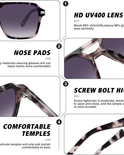 Retro Aviator Sunglasses for Women Men Trendy Classic Square 70s 80s 90s Vintage Shades Double Bridge Aviators FZN813