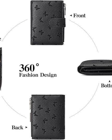 GAEKEAO Womens Wallet Small Leather RFID Blocking Bifold Zipper Pocket Wallet Card Case Purse with ID Window