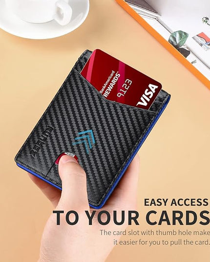 RUNBOX Wallet for Men Slim Leather Bifold RFID Blocking Minimalist Front Pocket Design with Gift Box