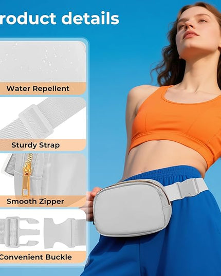 Cwualo Belt Bag Zipper Fanny Pack Crossbody Bags for Women,Fashion Nylon Waist Packs, Water Repellent Two Way wear with Adjustable Strap Gifts for Teenage Girls Women Men(light gray)