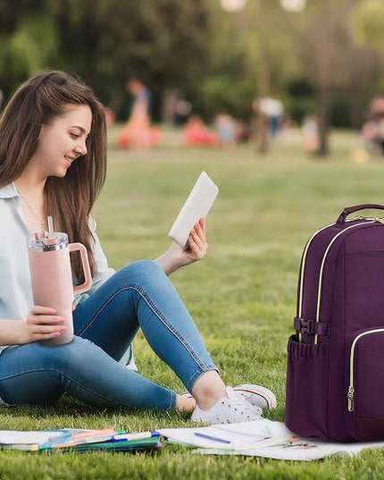 LOVEVOOK Laptop Backpack for Women with Pouch Pocket for Large Capacity Cup,18 Inch Laptop Computer Bag Travel Backpack Purse,Waterproof Work Business Backpack College Teacher Bags,Dark Purple