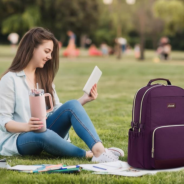 LOVEVOOK Laptop Backpack for Women with Pouch Pocket for Large Capacity Cup,18 Inch Laptop Computer Bag Travel Backpack Purse,Waterproof Work Business Backpack College Teacher Bags,Dark Purple