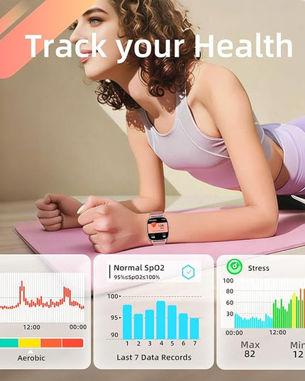 Smart Watch for Women, Answer/Make Call,1.85'' Ultra-Clear Screen Fitness Tracker with Heart Rate/Sleep/SpO2 Monitor,Smartwatch for iPhone/Samsung/Android,120+ Sport Modes,IP68 Waterproof with 2 Bands