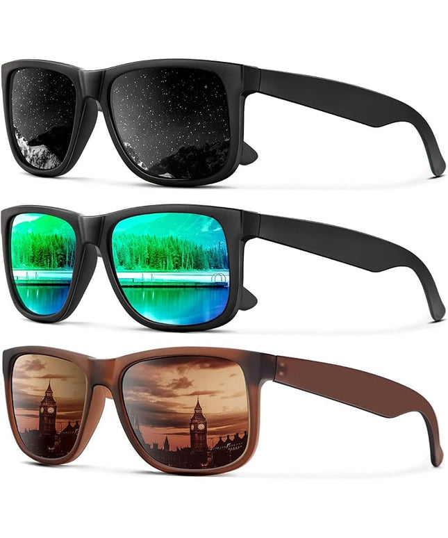 KALIYADI Sunglasses Men Polarized Sun glasses for Mens Womens Classic Matte Black Frame UV Protection 3pack