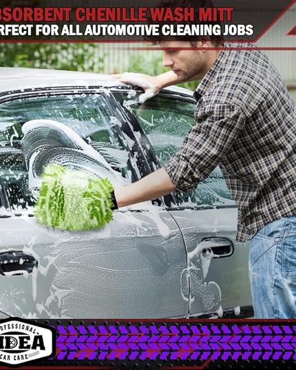AIDEA Car Wash Mitt Microfiber, 1PK-Scratch-Free& Lint-Free, Premium Chenille Microfiber Mitt Car Wash Brush-Green Regular Size (7.12''X10.14'')