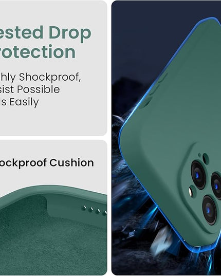 FireNova for iPhone 14 Pro Case, Silicone Upgraded [Camera Protection] Phone Case with [2 Screen Protectors], Soft Anti-Scratch Microfiber Lining Inside, 6.1 inch, Midnight Green