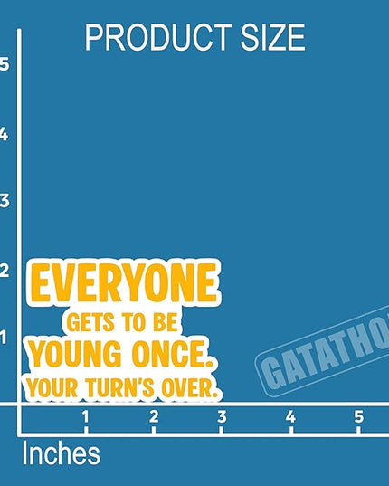 (3Pcs) Funny Birthday Stickers – Everyone Gets to be Young Once. Your Turn's Over - Inspirational Quote Sticker Waterproof Vinyl Decal for Birthday Gifts, Water Bottle Scrapbook Journal, 3 x 2.2 inch