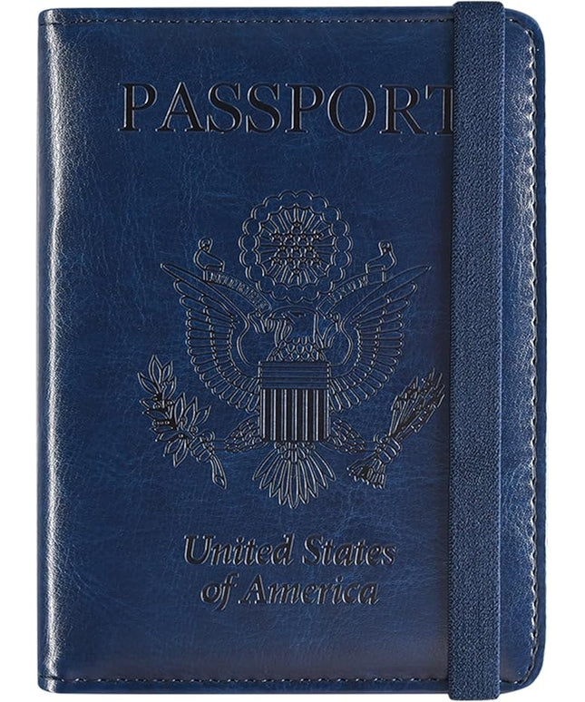ACdream Passport Holder Cover, Leather Travel Wallet Case, RFID Blocking Document Organizer Protecrtor, with Slots for Credit Cards, Boarding Pass, for Women and Men, Navy Blue