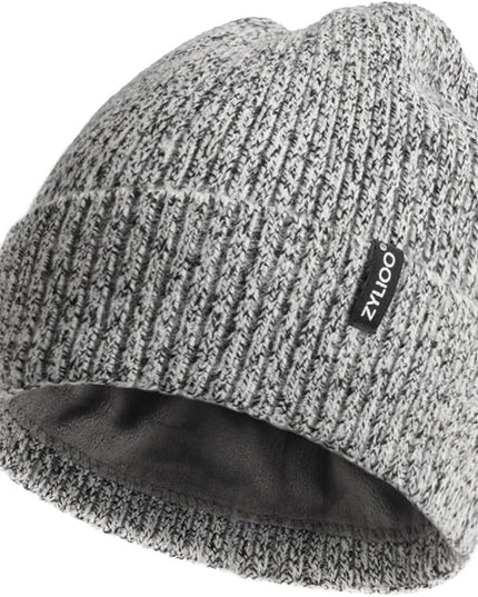 Zylioo Plus Size Fleece Lined Beanie Hat,2XL/XL/L/M/S Thermal Knitted Hat,Winter Warm Lined Snow Hats for Women Men