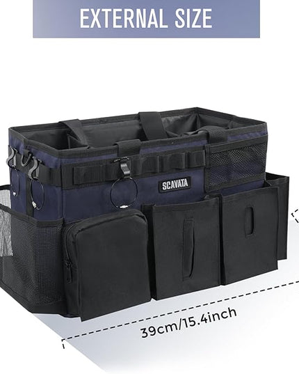 Wearable Cleaning Caddy Bag, Cleaning Caddy Supplies Organizer with Handle & Shoulder Straps for Housekeepers, Under Sink & Car Cleaning Tool Organizers with 4 Foldable Divider Navy (DarkBlue)