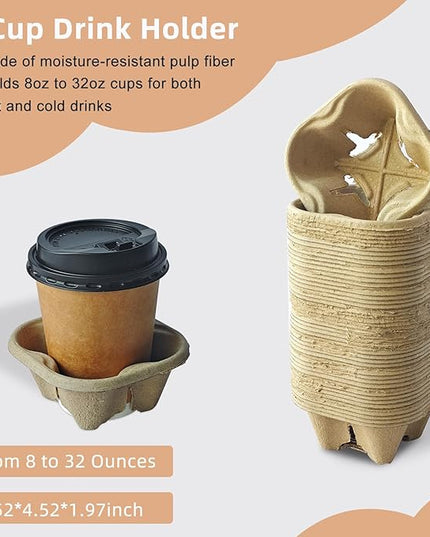 Coffee Cup Holder Disposable Cup Holder Tray, One Cup Carrier Tray 200 Pack,Biodegradable, Eco-Friendly Drink Carrier For Delivery Of Hot Or Cold Drinks(One-cup size tray)