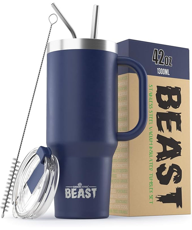 Beast 42 oz Tumbler with Handle Stainless Steel Vacuum Insulated Coffee Ice Cup Double Wall Travel Flask (Royal Blue)