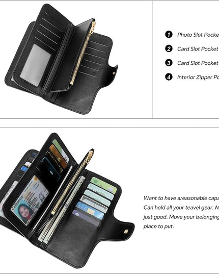 CLUCI Wallet For Women PU Leather RFID Blocking Womens Wallet Bifold Card Holder with ID Window Gifts for Women Birthday | RFID Blocking, Designer, Trifold, Card Holder, ID Window