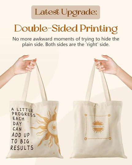 Canvas Tote Bag with Pockets - Aesthetic Reusable Totes for Women Ladies Cute Printed Cloths Canvas Shoulder Bag
