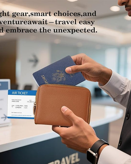 CoBak Passport Holder Cover with Safe Zipper Closure, Premium Passport Wallet for Travel, RFID Blocking Card Case, Waterproof Travel Accessories for Man, Pebbled Brown