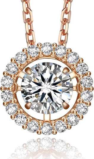 MomentWish Floating Necklace for Women, 0.5/1 Carat Dancing Moissanite Necklace for Her 925 Sterling Silver Pendant Anniversary Birthday Christmas Gift for Wife Mom Girlfriend