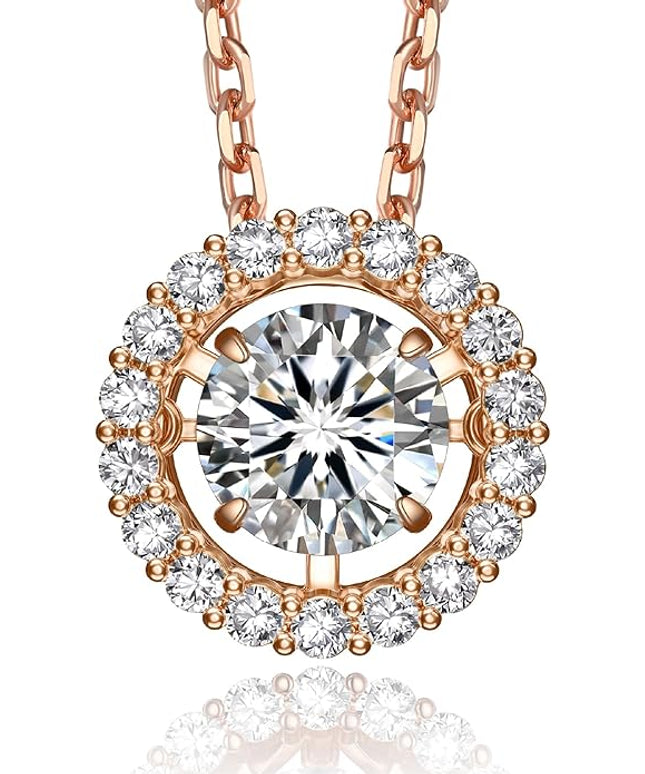MomentWish Floating Necklace for Women, 0.5/1 Carat Dancing Moissanite Necklace for Her 925 Sterling Silver Pendant Anniversary Birthday Christmas Gift for Wife Mom Girlfriend