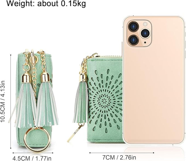 APHISON RFID Credit Card Holder Zipper Card Case Small Wallets for Women Leather Sunflower Style Ladies Girls Credit Card Case Double-Zip Peppermint-Mambo-Green