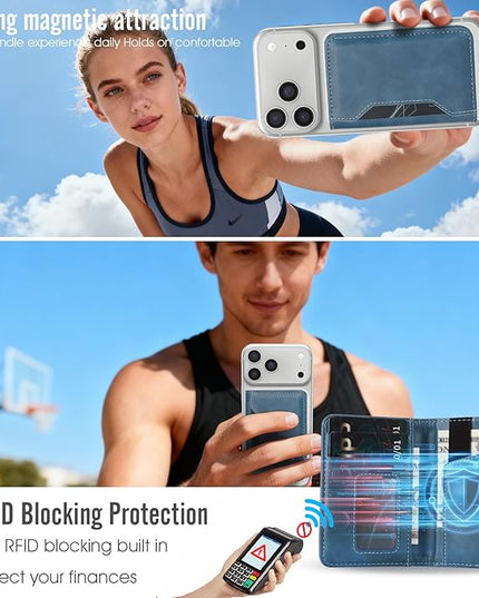 ASAPDOS For MagSafe Wallet,Magnetic Card Holder RFID Blocking Wallet with 5 Card Slots & Cash Pocket For iPhone 17/16/ 15/14/ 13/12/ Pro/Max/Plus/Air Blue