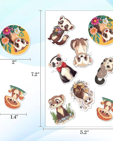 64pcs Ferret Stickers - Ferret Lover Gifts Waterproof Decals for Water Bottles Laptop Luggage Computer Scrapbooking Teens Adults Girls Kids Funny Party Birthday Decorations