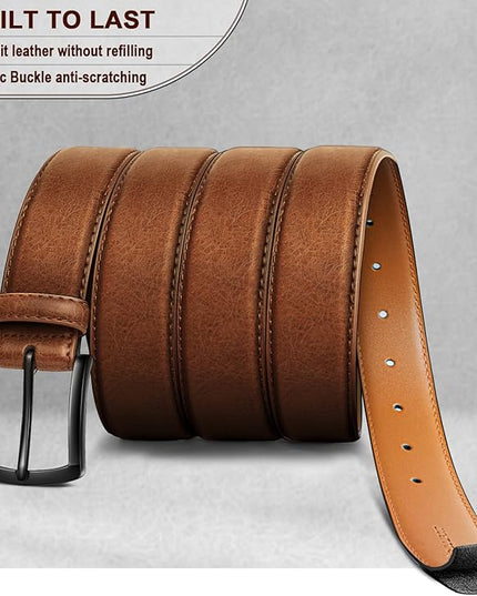KEMISANT Men Belt 2Pack – Genuine Leather Belt for Men Dress Casual Golf Jeans 1 3/8"