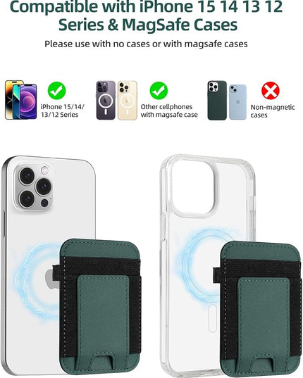 For Magsafe Wallet, Strongest Magnetic Wallet for iPhone 17/16/15/14/13/12 Series, for Magsafe Card Holder with 2 Card Slots, Magnetic Card Holder, RFID Blocking, Vegan Leather, Hold 7 Cards, Green