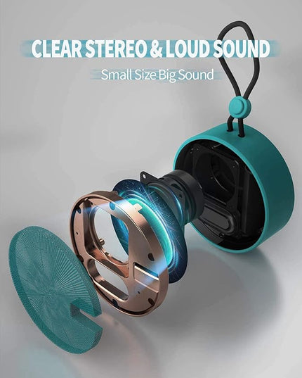 INSMY C12 IPX7 Waterproof Shower Bluetooth Speaker, Portable Small Speaker, Speakers Bluetooth Wireless Loud Clear Sound, Support TF Card Suction Cup for Kayak Canoe Beach Gift (Teal)