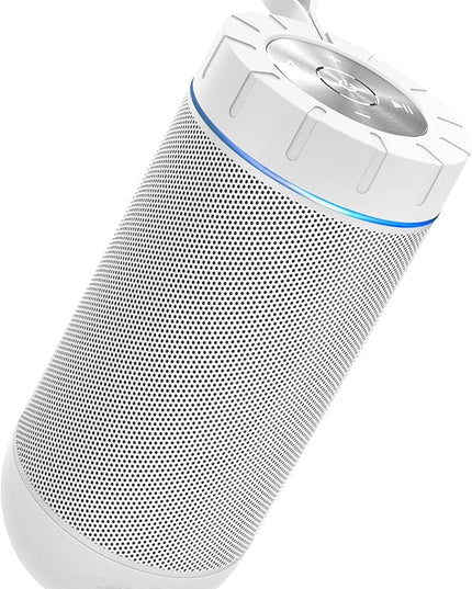 comiso X26 Bluetooth Speaker, IPX4 Waterproof Speakers 360° HD Surround Sound with Punchy Bass, Wireless Dual Pairing, 24H Playtime, Portable Speaker for Shower, Home, Outdoor, Camping, Beach-White