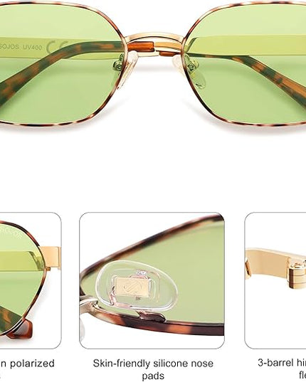 SOJOS Trendy Polarized Hexagon Sunglasses for Women Men, UV400 Retro Rectangle Shades SJ1238