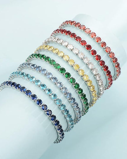 Valentines Day Gifts Sterling Silver Birthstone Tennis Bracelets for Women 4mm Tennis Bolo Bracelet Fashion Jewelry Birthday Gifts for Women Wife Mom Her | Adjustable Size 9"