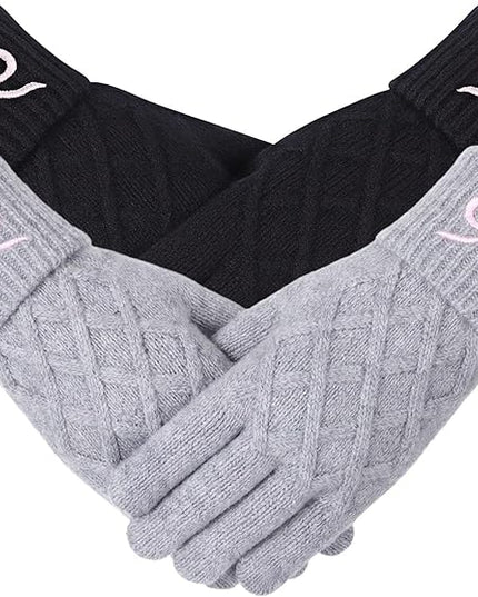 Liitrsh Women Winter Gloves with Embroidery Bow Touchscreen Warm Elastic Knit Lining Gloves for Cold Weather Gift