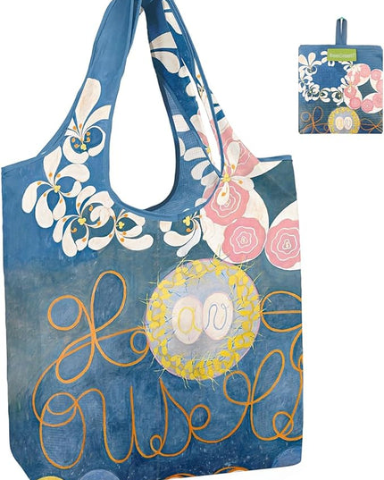 BeeGreen Oil Painting Aesthetic Tote Bag - Large Reusable Grocery Bag, Polyester Grocery Bags Gifts for Women,Foldable, Washable, Packable with Handles & Pouch for Shopping, Beach, Work, Summer