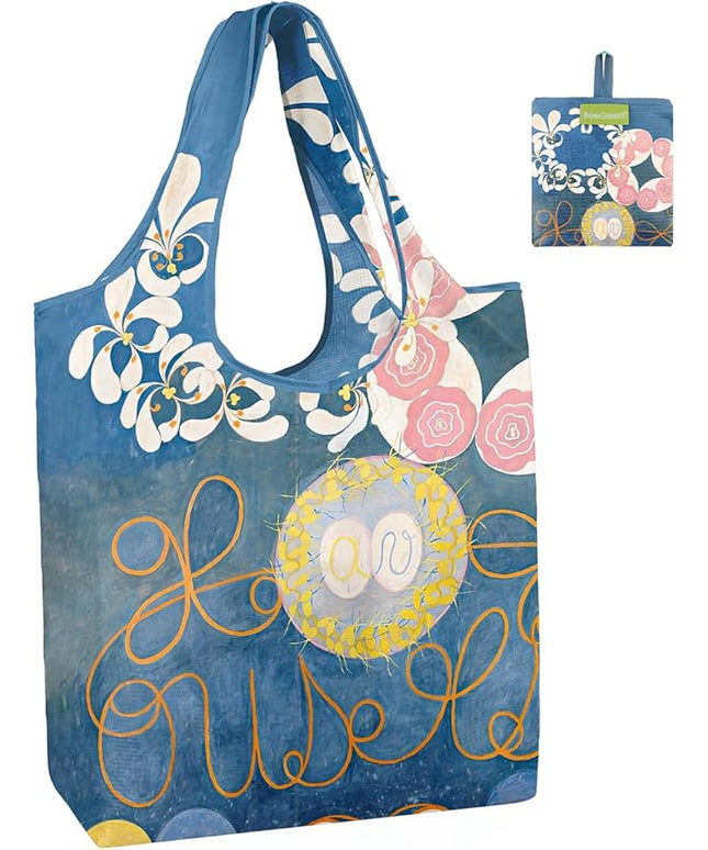 BeeGreen Oil Painting Aesthetic Tote Bag - Large Reusable Grocery Bag, Polyester Grocery Bags Gifts for Women,Foldable, Washable, Packable with Handles & Pouch for Shopping, Beach, Work, Summer