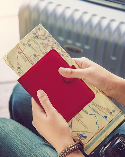HOTCOOL Passport Holder Travel Essentials Airplane & Cruise Essentials Ship Leather Wallet Cover Case RFID Blocking Women & Men Vacation Travel Accessories Gifts Deals, Litchi - Hot Pink