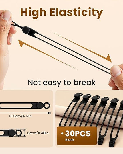 30 Pcs Silicone Cable Ties, Reusable Data Cable Organizer Wire Organizers for Office, Multipurpose Elastic Cord Wraps Cable Management for Charging Cord,Appliances,Home,Office,Kitchen,School,Travel