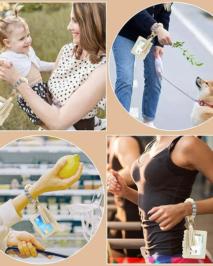 Wristlet Keychain for Women Silicone Key Ring Bracelet Wristlet Wallet Bracelet Keychain Card Holder Keyring
