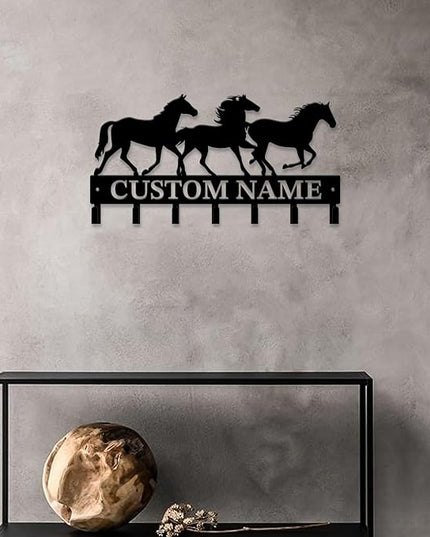 Personalized Custom Name Farm Horse Wall Key Hooks,Metal Horse Art Clothes Hooks,Metal Horse Wall Home Storage Decorative,For Front Door, Hallway, Kitchen, Bedroom,Keys,Hats (Style G)