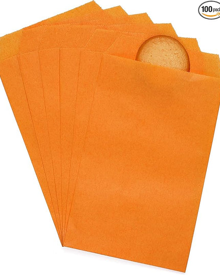 Quotidian Orange Flat Small Greaseproof Paper Bags 3" x 5" (8 x 13.3cm) Pack of 100 - Cookies Candies Dessert Wedding Tossing