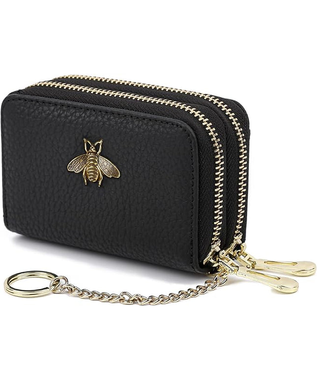 imeetu RFID Credit Card Holder, Small Leather Zipper Card Case Wallet for Women