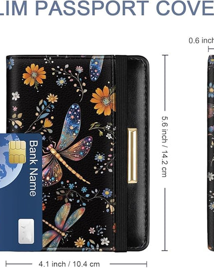 Passport Holder Cover Travel RFID Blocking Passport Cover Rose Gold Cute Flowers Passport Wallet with Elastic Band for Women