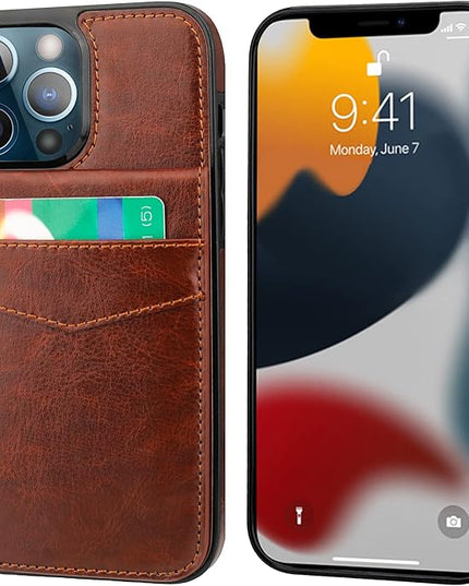 KIHUWEY Compatible with iPhone 13 Pro Max Case Wallet with Credit Card Holder, Premium Leather Magnetic Clasp Kickstand Heavy Duty Protective Cover for iPhone 13 Pro Max 6.7 Inch(Brown)