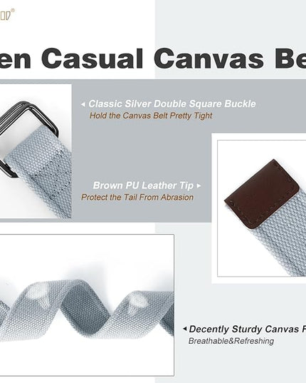 JASGOOD Men Canvas Fabric Belts Casual Web Cloth Belts with Black Double Ring Buckle 2 Pack