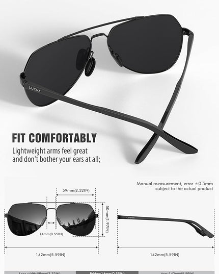 LUENX Aviator Sunglasses for Men Women Polarized New Shades Large Metal Frame - UV 400 Protection