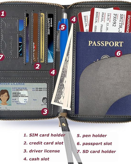 Passport Holder for Travel, Passport Holder Cover Wallet for Women Men With Rfid Blocking, PU Passport Book Card Holder Case - Travel Essentials Accessories Grey