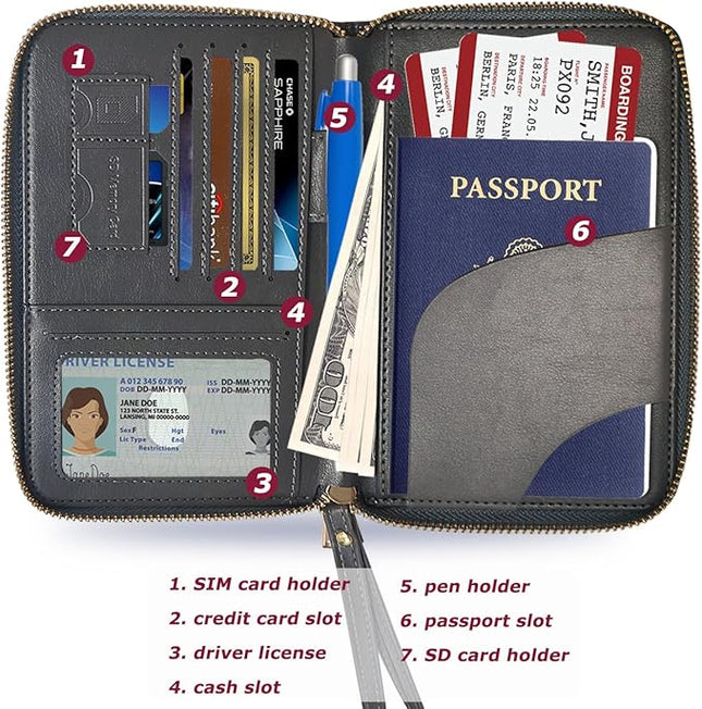 Passport Holder for Travel, Passport Holder Cover Wallet for Women Men With Rfid Blocking, PU Passport Book Card Holder Case - Travel Essentials Accessories Grey