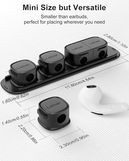 6 Pack Magnetic Cable Clips [1s Open/Lock], Laitver Cord Organizer Holder Strong Adhesive Desk Cable Management- Organize Charging Cords Neatly for Home, Office, Car,Desk, Nightstand-Black
