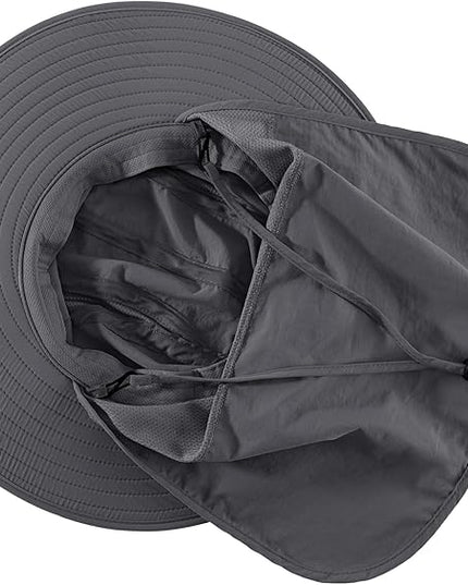 Home Prefer UPF 50+ Mens Wide Brim Fishing Hat with Neck Flap Sun Hat for Men Women Sun Protection Cap